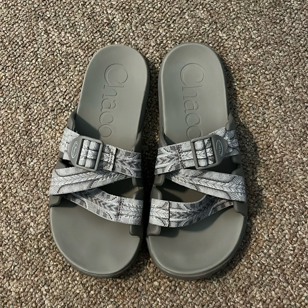 Gently used gray Chaco chillos slide sandals